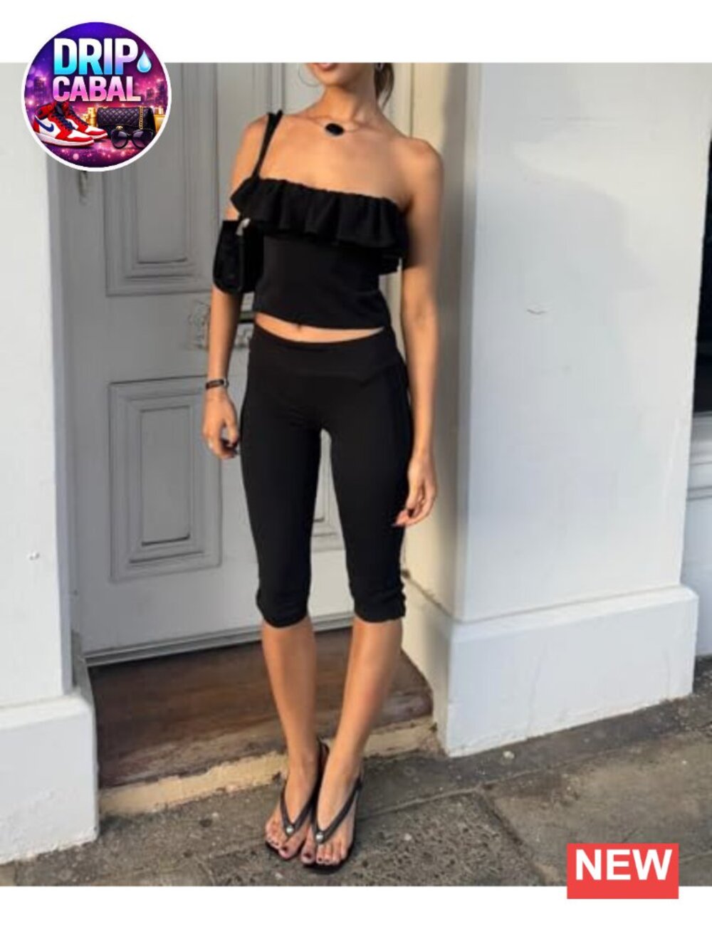 Women Low Rise Capris Leggings Fold Over Fitted Capri Cropped Pants Side Split - Picture 3 of 4